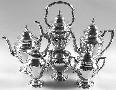 Princess Patricia (Sterling, Hollowware) 6 Piece Tea Set (SCP, STP, SCR, SSU, SWB, SKES)