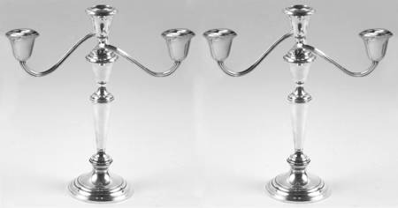 Puritan (Sterling, Hollowware) Pair of Weighted 3 Light Candelabras