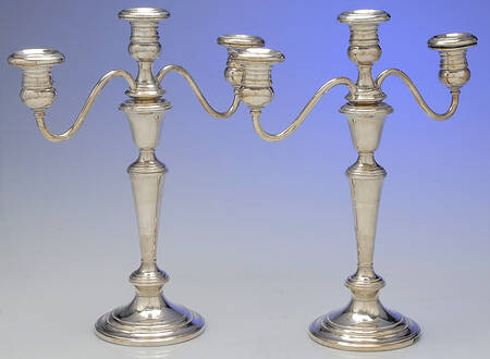 Puritan (Sterling, Hollowware) Pair of Weighted 3 Light Candelabra