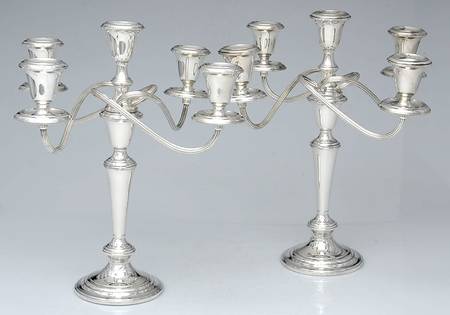 Puritan (Sterling, Hollowware) Pair of Weighted 5 Light Candelabra
