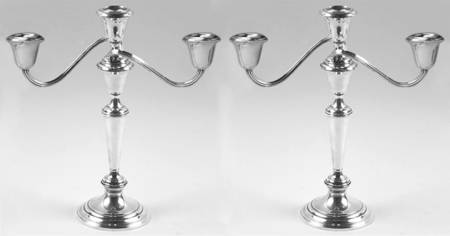 Puritan (Sterling, Hollowware) Pair of Weighted 3 Light Candelabra