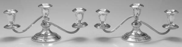 Puritan (Sterling, Hollowware) Pair of Weighted 3 Light Candelabra