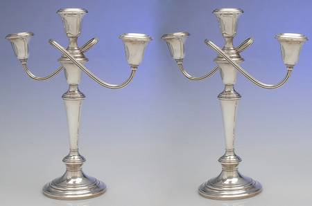 Puritan (Sterling, Hollowware) Pair of Weighted 3 Light Candelabra