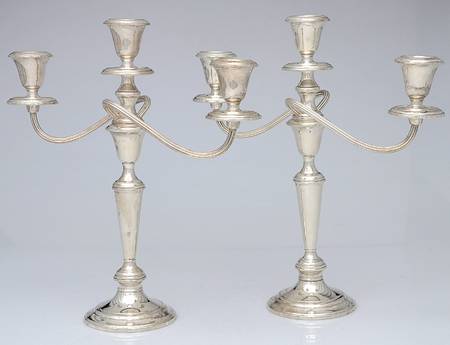 Puritan (Sterling, Hollowware) Pair of 13" Weighted 3 Light Candelabra