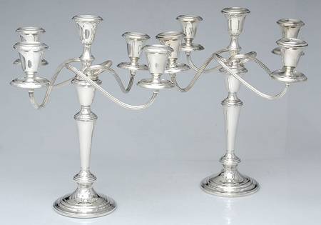 Puritan (Sterling, Hollowware) Pair of Weighted 5 Light Candelabra