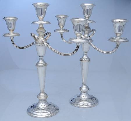 Puritan (Sterling, Hollowware) Pair of Weighted 3 Light Candelabra