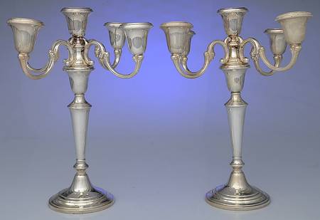 Puritan (Sterling, Hollowware) Pair of Weighted 5 Light Candelabra