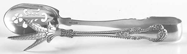 Cambridge (Sterling, 1899, Monograms) Large Ice Serving Tongs with Claw Tips