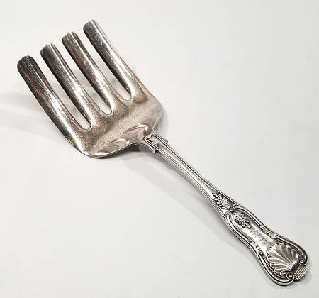 Kings (Silverplate, 1890) 4 Prong Large Solid Serving Asparagus Fork