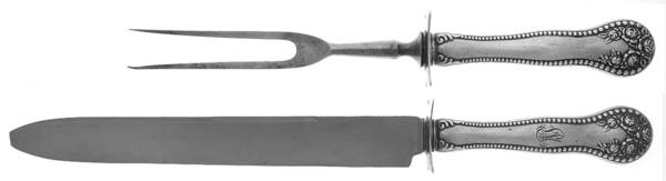Lancaster (Sterling, 1897, Monograms) Large 2-Piece Roast Carving Set w/ Stainless Blade