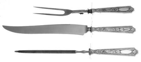 St. Dunstan Chased (Sterling, 1917) Large 3-Piece Roast Carving Set w/ Stainless Blade