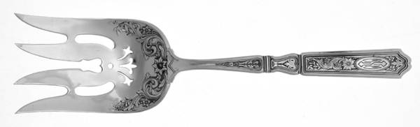 St. Dunstan-Chased (Sterling, 1917, Monograms) Large Solid Fish Serving Fork by Gorham Silver