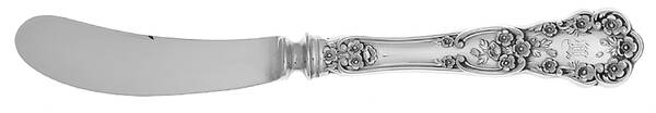 Buttercup (Sterling, Lion-Anchor-G, 1899, No Monos) Hollow Handle Paddle Butter Spreader (Slvpt)