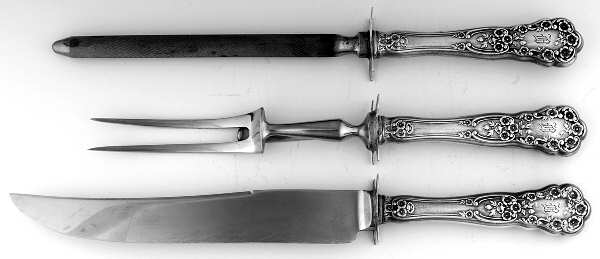 Buttercup (Sterling, Lion-Anchor-G, 1899, No Monos) Small Steak 3-Piece Carving Set with Stainless Blade