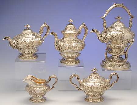 5511A-6A (Sterling, Hollowware) 5 Piece Tea Set (SCP, STP, SCR, SSU, SKES)