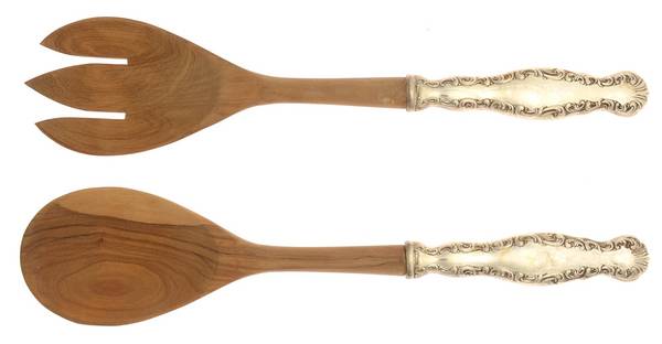 Louis XV (Sterling, 1891) Wooden Bowl 2-Piece Salad Set