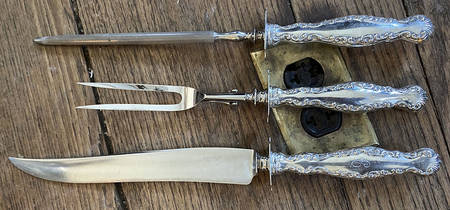 Louis XV (Sterling, 1891) 3 Piece Small Carving Set W/Sterling Guard