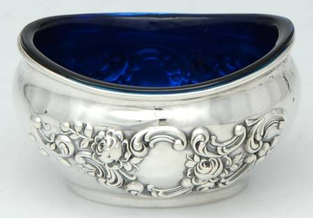 Fleury (Sterling, 1909, Hollowware) Open Salt Master-W/Cobalt Liner