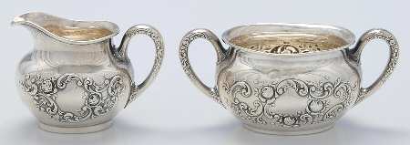 Fleury (Sterling, 1909, Hollowware) Mini Sterling Creamer and Open Sugar