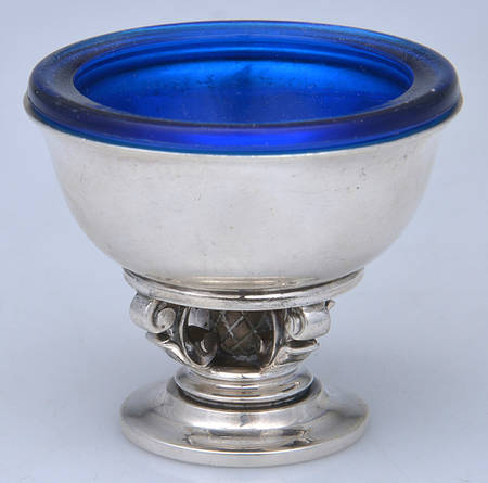 Acorn (Sterling, 1915) Open Salt Master-W/Cobalt Liner