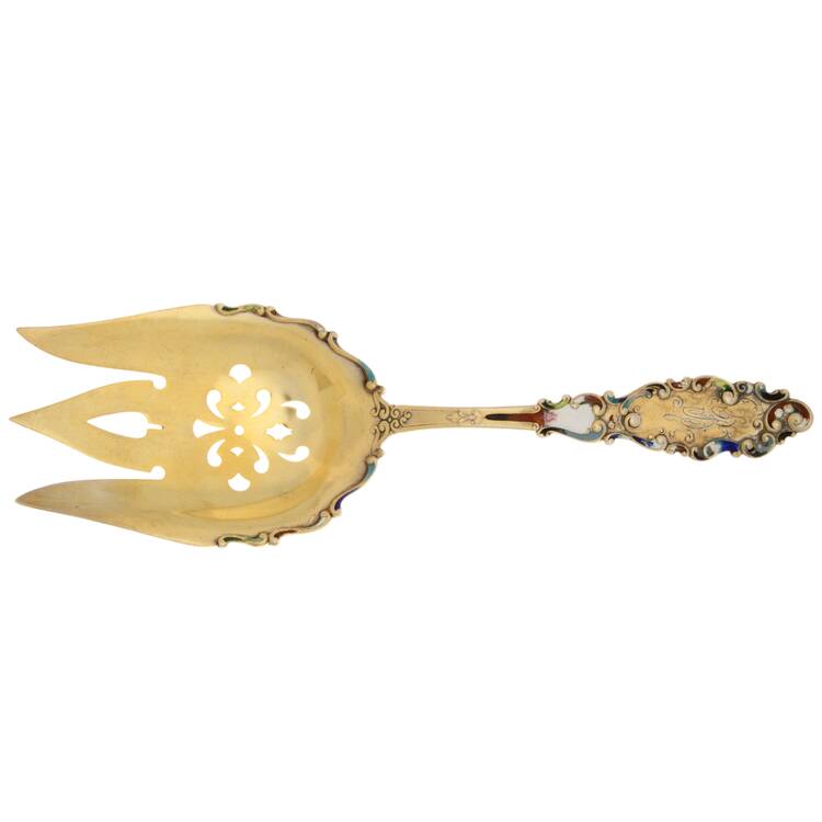 Luxembourg (Sterling, 1893) Enamel Vegetable Serving Fork (Solid)