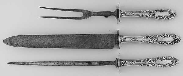 Luxembourg (Sterling, 1893, Monograms) (3 Pc)Carving Set-Lg Stnbl/Roast w/Sterling Guard