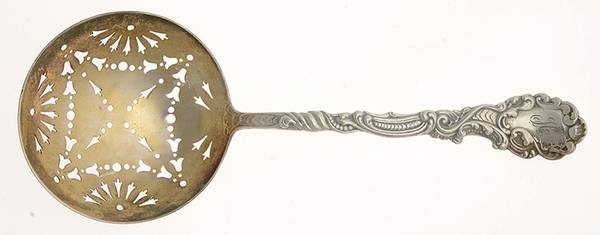 Marie Antoinette (Sterling, 1890, Monograms) Large Pierced Pea Serving Spoon