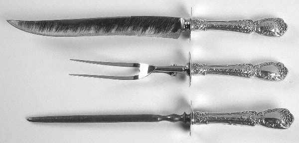 Florentine-Florenz (Sterling, 1901, Monograms)  Large 3-Piece Roast Carving Set w/ Stainless Blade