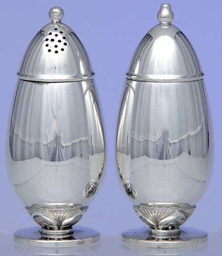 Cactus (Sterling, 1930, Hollowware) Salt and Pepper Set by Georg Jensen (Denmark)