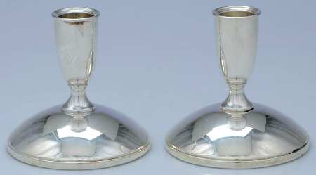 Modern (Sterling, Hollowware) Pair of Weighted Console Candleholders