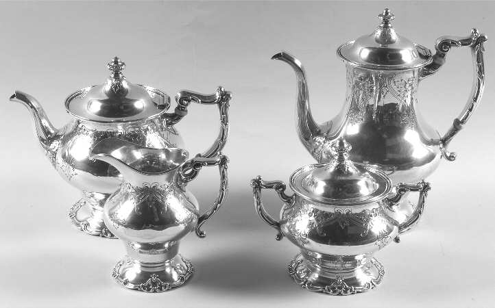 A8661 (Sterling, Hollowware) 4 Piece Tea Set (SCP, STP, SCR, SSU)