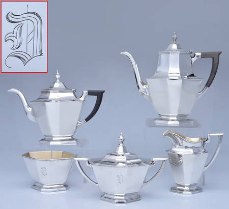 9701 (Sterling, Hollowware) 5 Piece Tea Set (SCP2, STP2, SCR2, SSU2, SWB2)