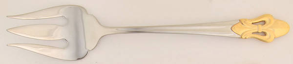 Fleur De Lis (Stainless, Gold Accent) Large Solid Cold Meat Serving Fork