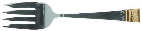 Dynasty (Stainless, Gold Accent) Medium Solid Cold Meat Serving Fork