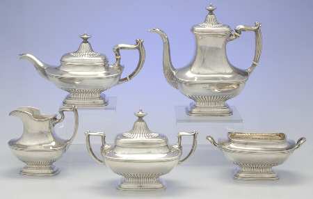 Stafford (Sterling, Hollowware) 5 Piece Tea Set (SCP, STP, SCR, SSU, SWB)