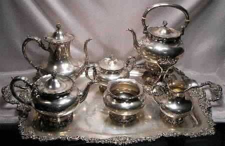 A5771 (Sterling, Hollowware) 7 Piece Tea Set (SCP, STP, SCR, SSU, SWB, SKES & WTL)