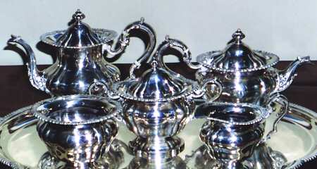 5001 (Sterling, Hollowware) 5 Piece Tea Set (SCP, STP, SCR, SSU, SWB)