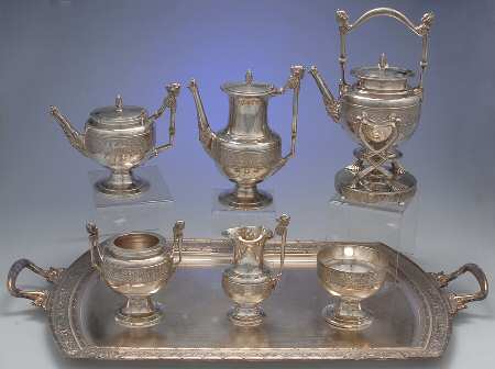 1110 (Sterling, Hollowware) 7 Piece Tea Set (SCP, STP, SCR, SSUB, SWB, SKES, WTL)
