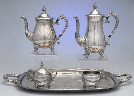 YB74 (Silverplate, Hollowware) 5-Piece Silverplate Tea Set (with Tray)