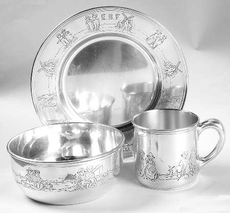 A12117-1 (Sterling, Hollowware) Child's Set 3 Piece (Bowl, Plate, Cup)
