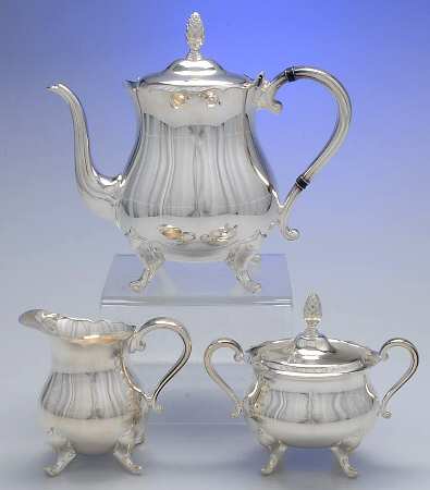 YB401 (Silverplate, Hollowware) 3 Piece Tea Set (PTP, PCR, PSU)