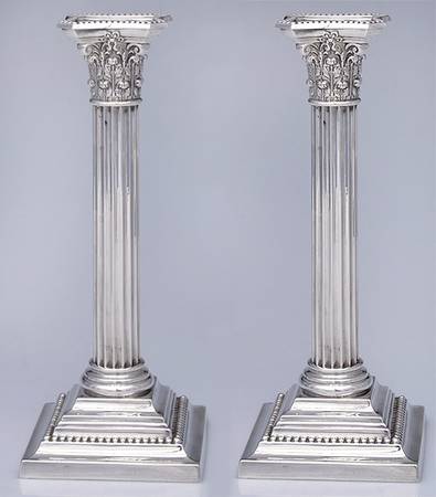 A3208 (Sterling, Hollowware) Pair of 10" Weighted Candlesticks