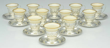 A5550 (Sterling, Hollowware) Demi Cup and Saucer with Lenox Liner - Set of 12