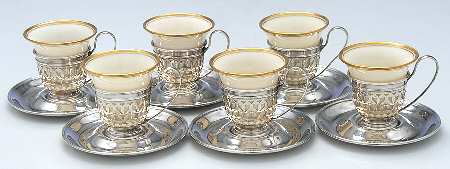 A5550 (Sterling, Hollowware) Demi Cup and Saucer with Lenox Liner - Set of 6