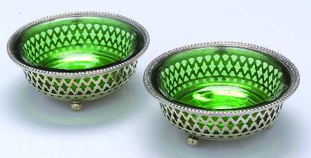 A288 (Sterling, Hollowware) Open Salt Master with Green Liner - Set of 2