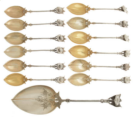 Morning Glory (Sterling, 1865) 13 Pc Bright Cut Ice Cream Set (ICSVBC+12ICSP)