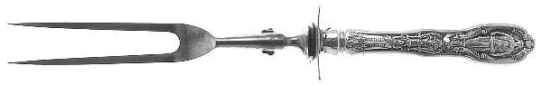 Mythologique (Strl, 1894, Old, BeadBorder, NoFaceBowl) Large Stainless-Prong Roast Carving Fork
