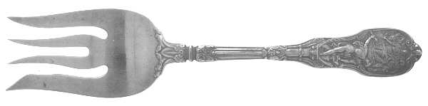 Mythologique (Strl, 1894, Old, BeadBorder, NoFaceBowl) Medium Solid Cold Meat Serving Fork