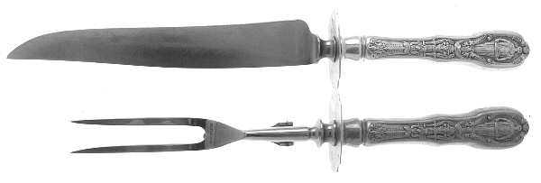 Mythologique (Strl, 1894, Old, BeadBorder, NoFaceBowl) Large 2-Piece Roast Carving Set w/Stainless Blade
