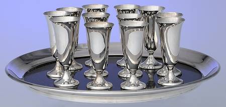 951 (Sterling, Hollowware) Cordial - Set of 12 with Complimentarey Plated Tray
